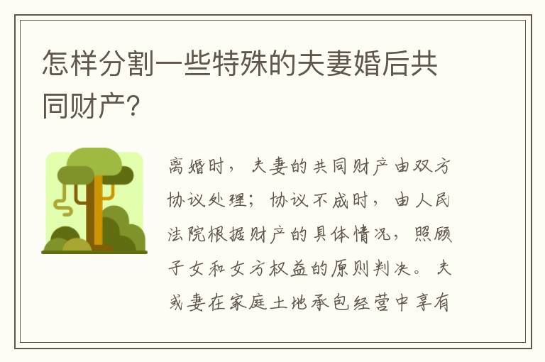怎樣分割一些特殊的夫妻婚后共同財產？