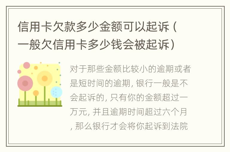 信用卡欠款多少金額可以起訴（一般欠信用卡多少錢會(huì)被起訴）