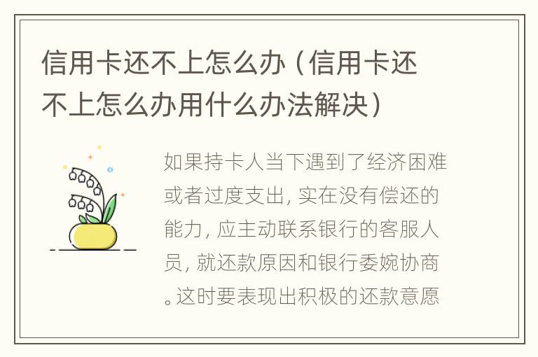 信用卡還不上怎么辦（信用卡還不上怎么辦用什么辦法解決）