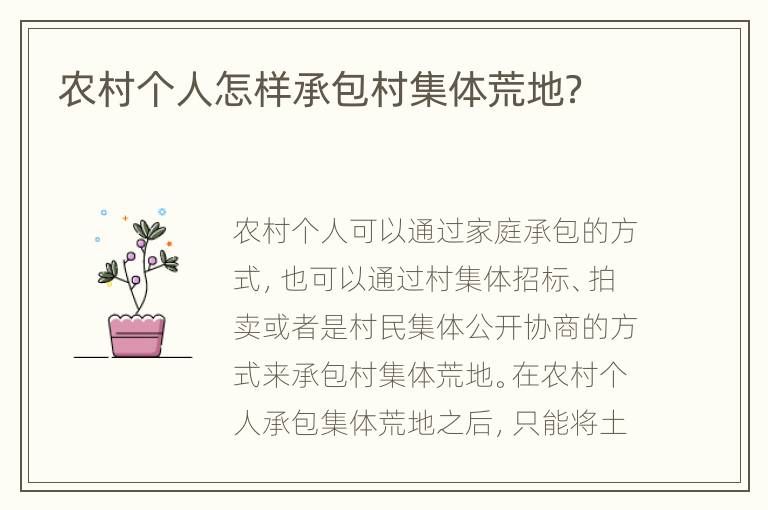 農(nóng)村個(gè)人怎樣承包村集體荒地？