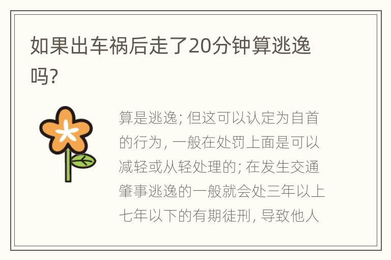 如果出車(chē)禍后走了20分鐘算逃逸嗎？