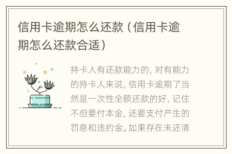 信用卡逾期怎么還款（信用卡逾期怎么還款合適）