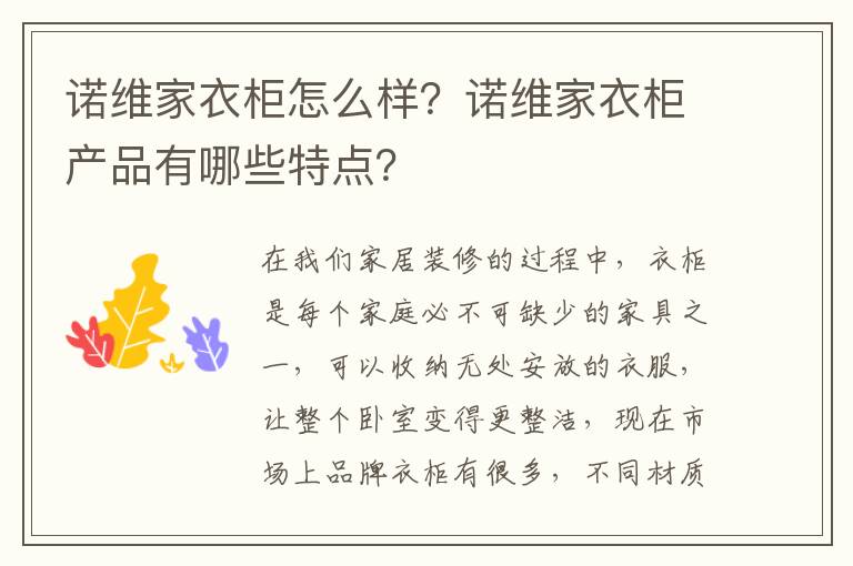 諾維家衣柜怎么樣？諾維家衣柜產(chǎn)品有哪些特點(diǎn)？