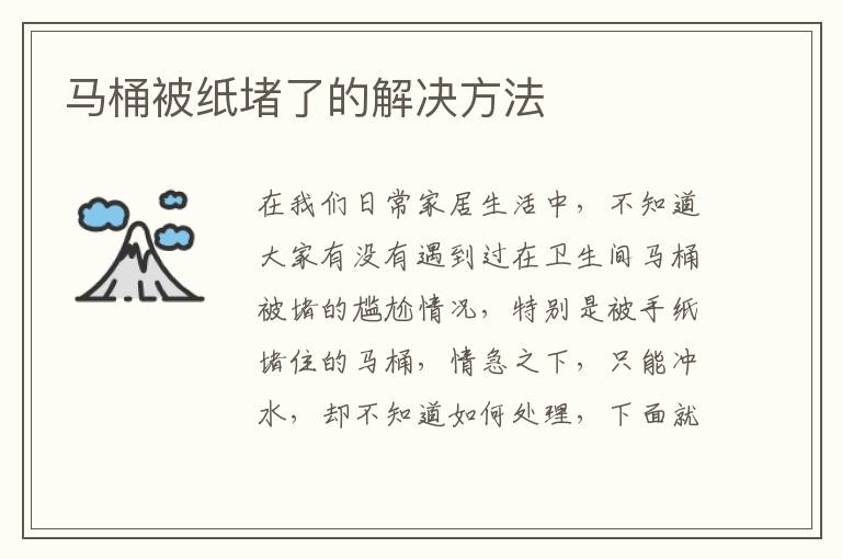 馬桶被紙堵了的解決方法