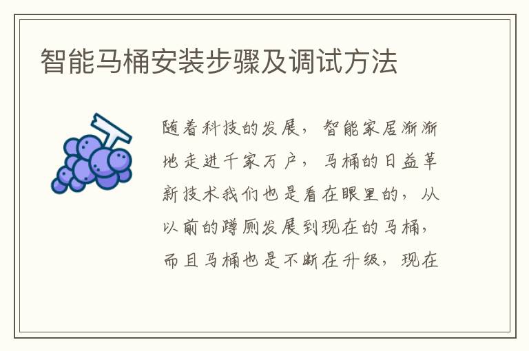 智能馬桶安裝步驟及調試方法