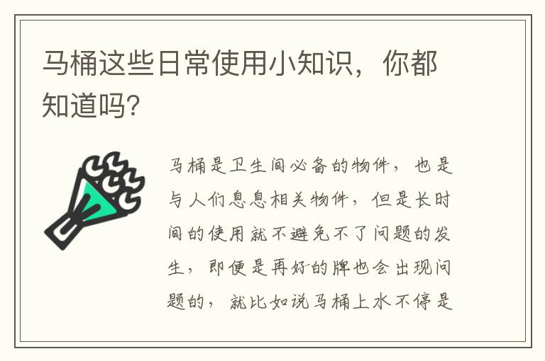 馬桶這些日常使用小知識(shí)，你都知道嗎？