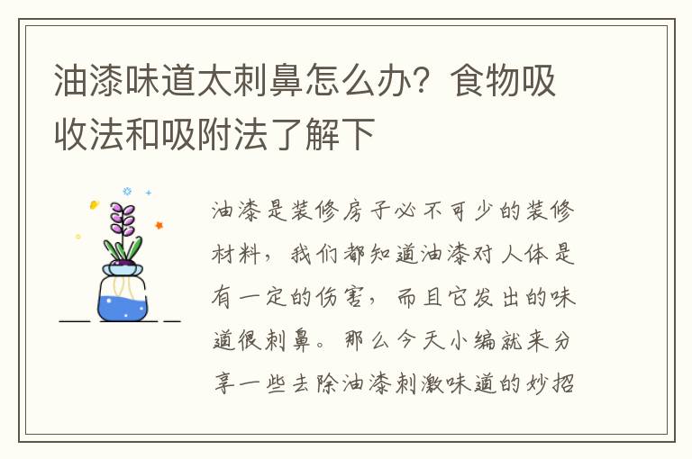 油漆味道太刺鼻怎么辦？食物吸收法和吸附法了解下