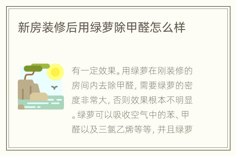 新房裝修后用綠蘿除甲醛怎么樣