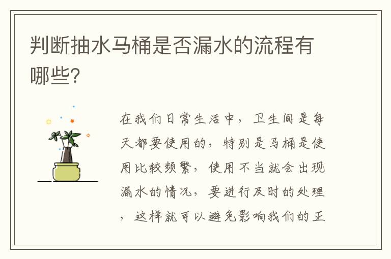 判斷抽水馬桶是否漏水的流程有哪些？
