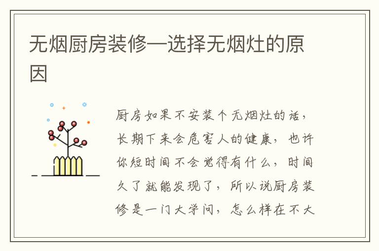 無煙廚房裝修—選擇無煙灶的原因