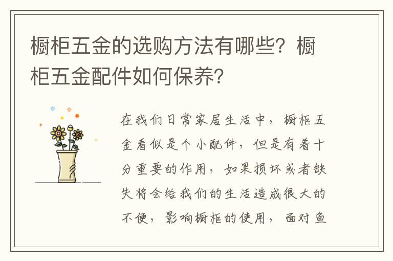 櫥柜五金的選購(gòu)方法有哪些？櫥柜五金配件如何保養(yǎng)？
