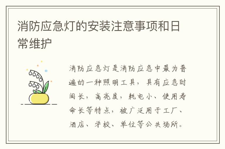 消防應(yīng)急燈的安裝注意事項(xiàng)和日常維護(hù)