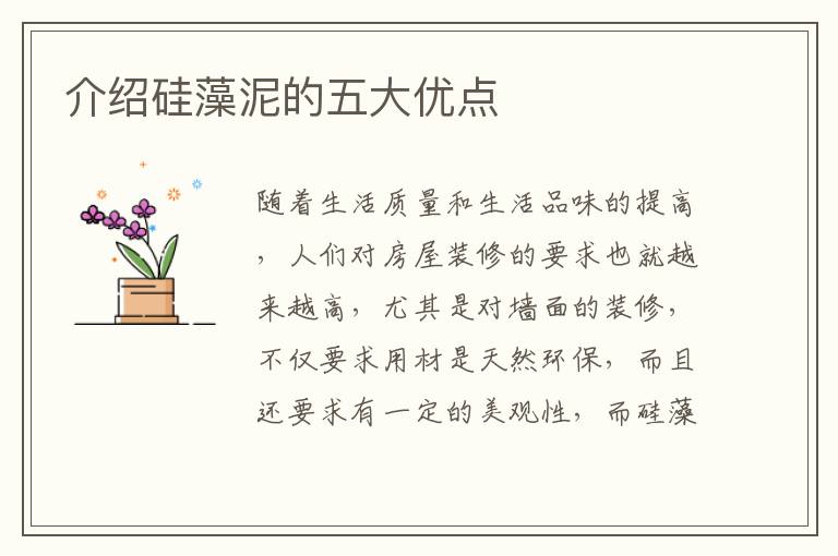 介紹硅藻泥的五大優(yōu)點(diǎn)