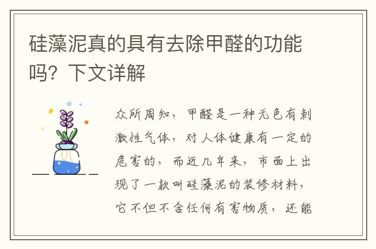 硅藻泥真的具有去除甲醛的功能嗎？下文詳解