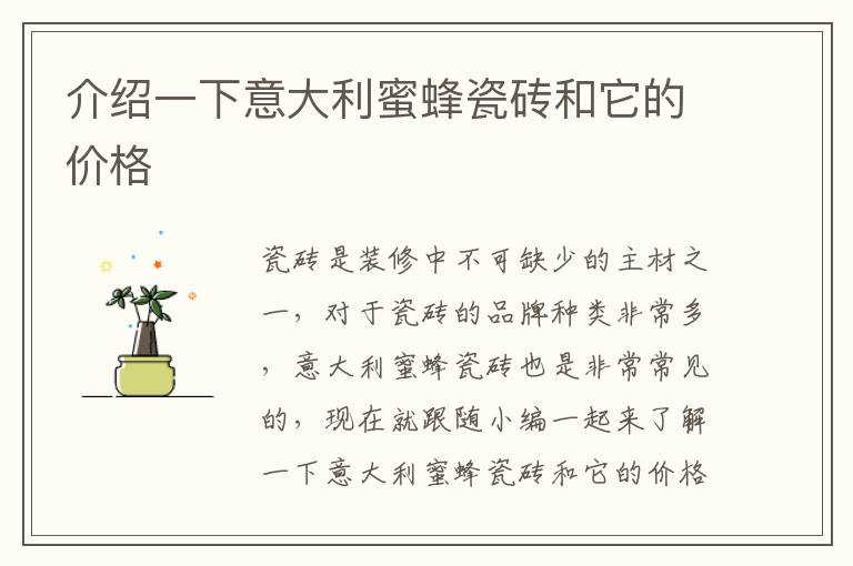 介紹一下意大利蜜蜂瓷磚和它的價格