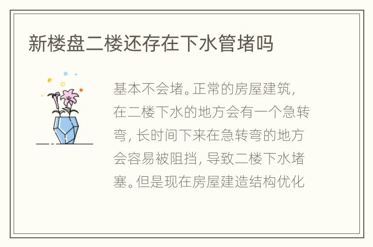 新樓盤二樓還存在下水管堵嗎