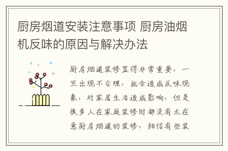 廚房煙道安裝注意事項 廚房油煙機反味的原因與解決辦法