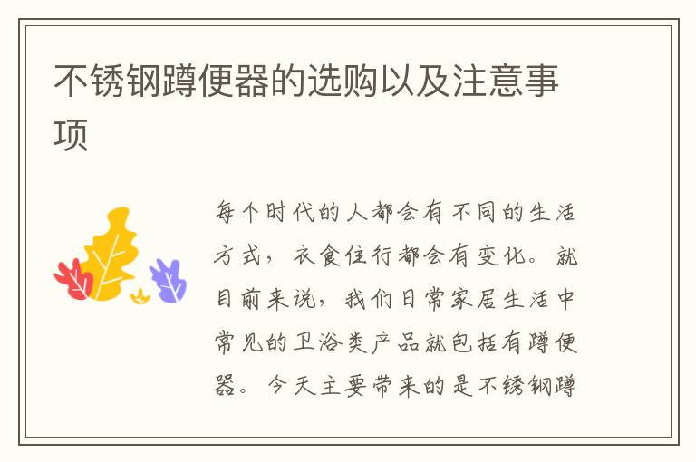 不銹鋼蹲便器的選購(gòu)以及注意事項(xiàng)