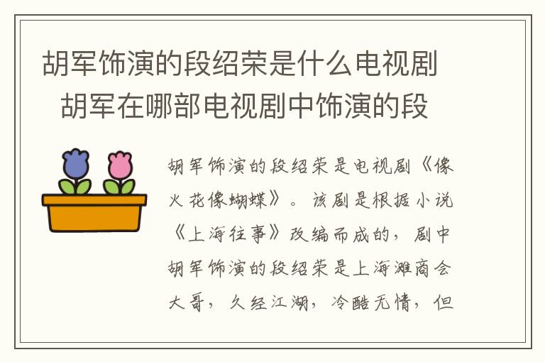胡軍飾演的段紹榮是什么電視劇  胡軍在哪部電視劇中飾演的段紹榮