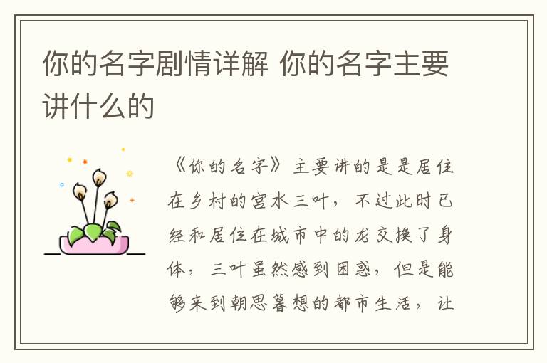 你的名字劇情詳解 你的名字主要講什么的
