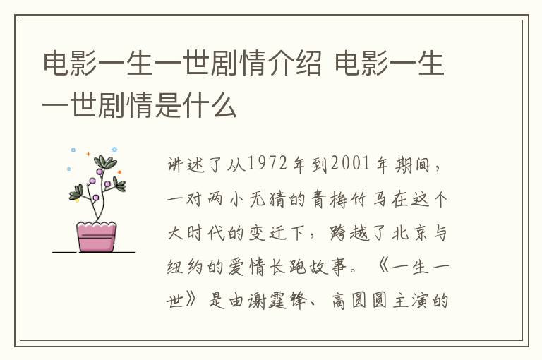 電影一生一世劇情介紹 電影一生一世劇情是什么