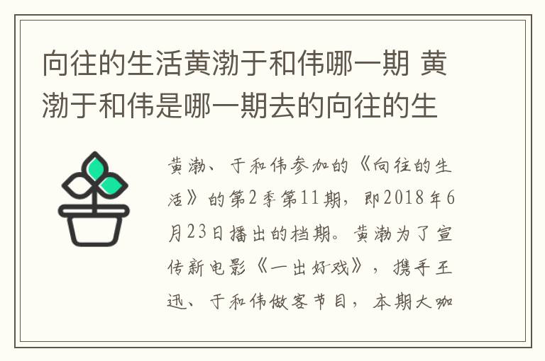 向往的生活黃渤于和偉哪一期 黃渤于和偉是哪一期去的向往的生活的