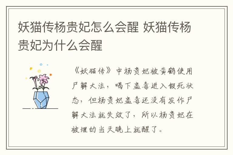 妖貓傳楊貴妃怎么會醒 妖貓傳楊貴妃為什么會醒