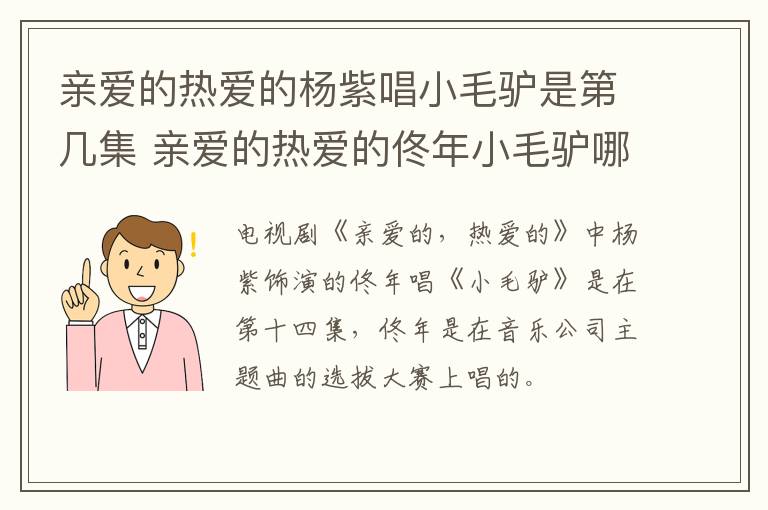親愛的熱愛的楊紫唱小毛驢是第幾集 親愛的熱愛的佟年小毛驢哪集