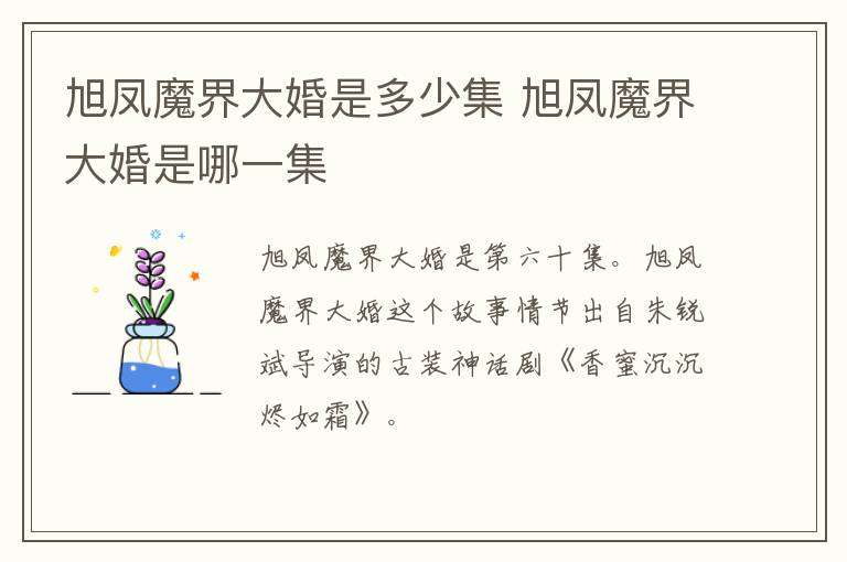 旭鳳魔界大婚是多少集 旭鳳魔界大婚是哪一集
