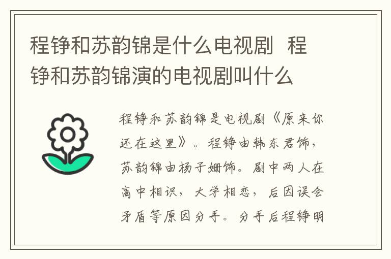 程錚和蘇韻錦是什么電視劇  程錚和蘇韻錦演的電視劇叫什么