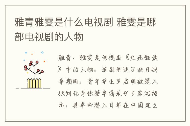 雅青雅雯是什么電視劇 雅雯是哪部電視劇的人物