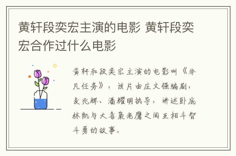 黃軒段奕宏主演的電影 黃軒段奕宏合作過(guò)什么電影