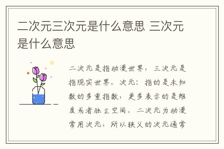 二次元三次元是什么意思 三次元是什么意思