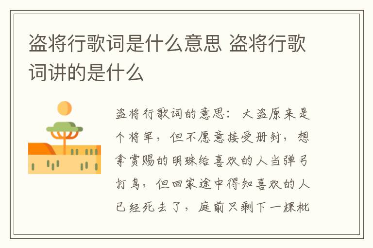盜將行歌詞是什么意思 盜將行歌詞講的是什么
