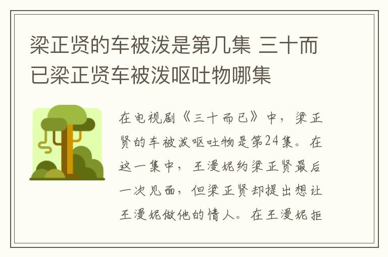 梁正賢的車被潑是第幾集 三十而已梁正賢車被潑嘔吐物哪集