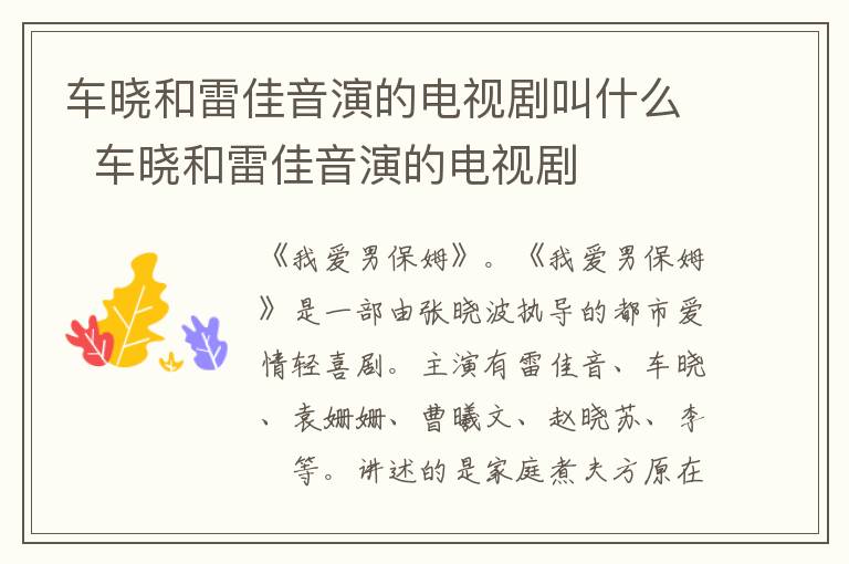 車曉和雷佳音演的電視劇叫什么  車曉和雷佳音演的電視劇