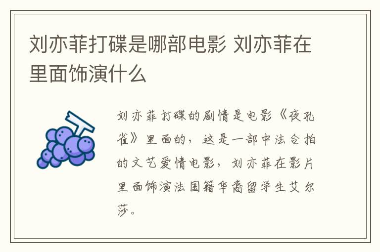 劉亦菲打碟是哪部電影 劉亦菲在里面飾演什么