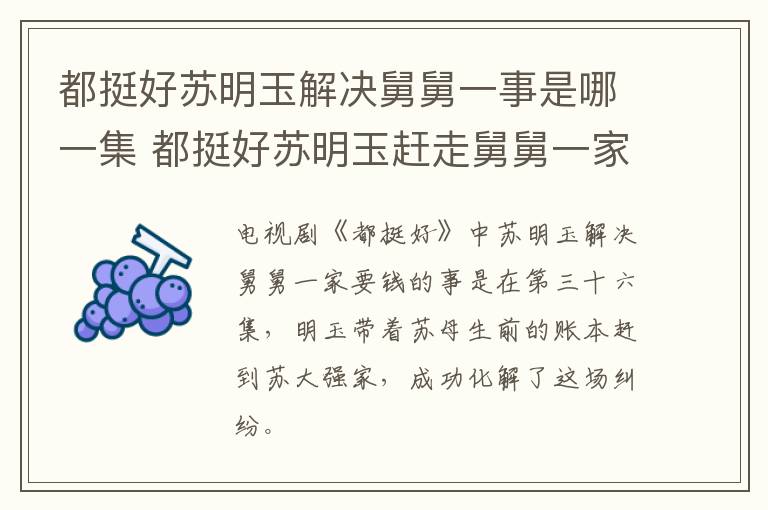 都挺好蘇明玉解決舅舅一事是哪一集 都挺好蘇明玉趕走舅舅一家第幾集