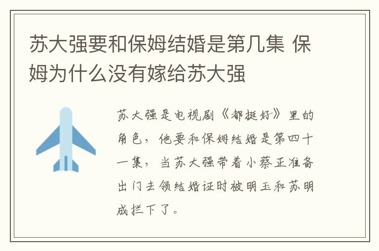 蘇大強要和保姆結(jié)婚是第幾集 保姆為什么沒有嫁給蘇大強