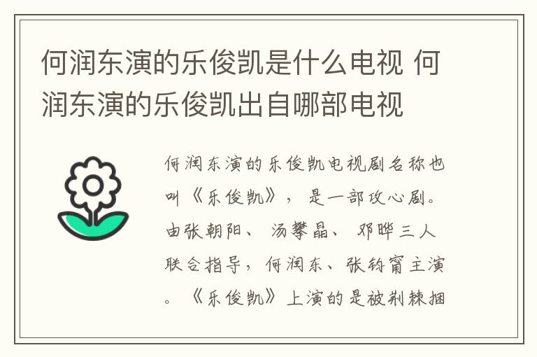 何潤東演的樂俊凱是什么電視 何潤東演的樂俊凱出自哪部電視