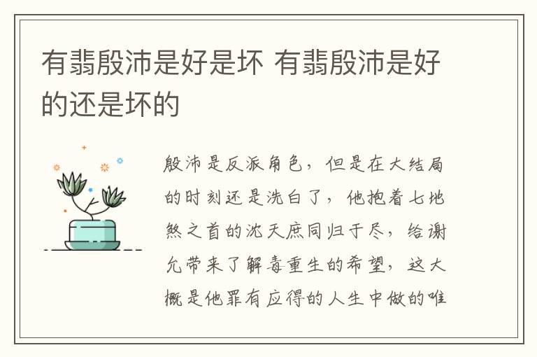 有翡殷沛是好是壞 有翡殷沛是好的還是壞的
