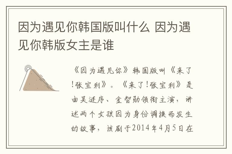 因為遇見你韓國版叫什么 因為遇見你韓版女主是誰
