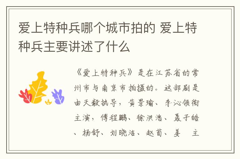 愛上特種兵哪個(gè)城市拍的 愛上特種兵主要講述了什么