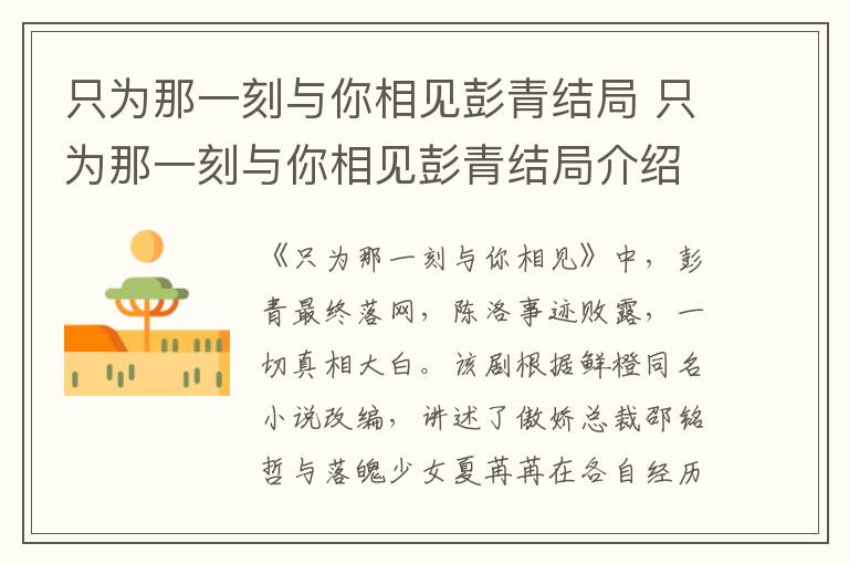 只為那一刻與你相見彭青結(jié)局 只為那一刻與你相見彭青結(jié)局介紹