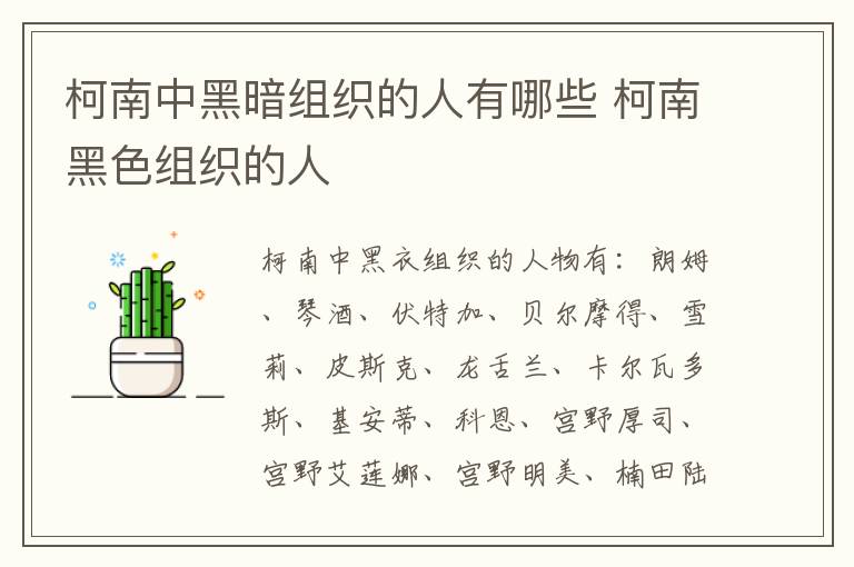 柯南中黑暗組織的人有哪些 柯南黑色組織的人