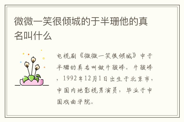微微一笑很傾城的于半珊他的真名叫什么