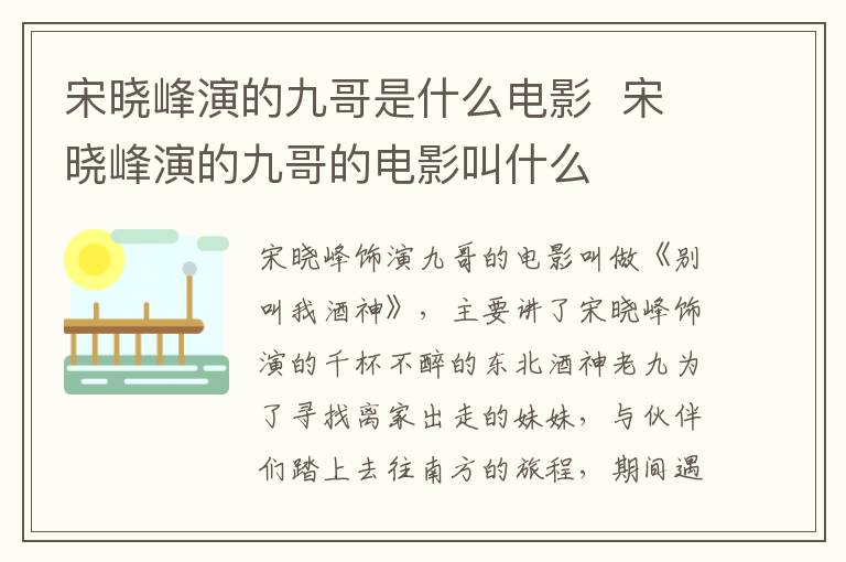 宋曉峰演的九哥是什么電影  宋曉峰演的九哥的電影叫什么