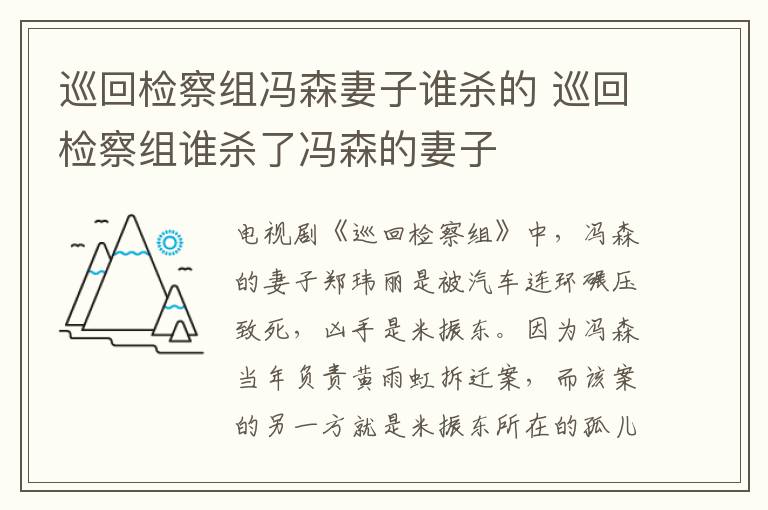 巡回檢察組馮森妻子誰殺的 巡回檢察組誰殺了馮森的妻子