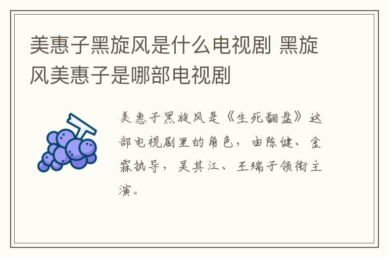 美惠子黑旋風(fēng)是什么電視劇 黑旋風(fēng)美惠子是哪部電視劇