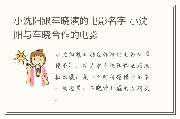 小沈陽跟車曉演的電影名字 小沈陽與車曉合作的電影